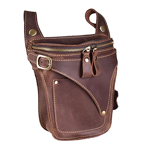 Oberschenkeltasche Leder Motorradtasche for Männer Echtes Leder Gürtel Bag High Vintage Herren Taille Pack Männliche Hüfte Fanny Packs Tasche 526 von QSCTYG