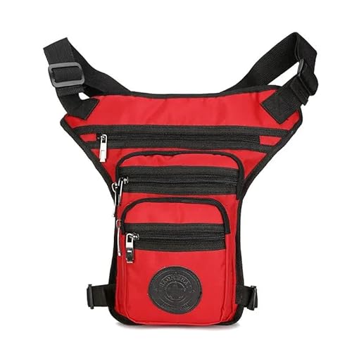 Oberschenkeltasche Männliche Hüfte Oberschenkel Fanny Pack Motorrad Reiter Multi-Taschen Umhängetaschen Männer Nylon Taille Beinbeutel 526 (Color : Red) von QSCTYG