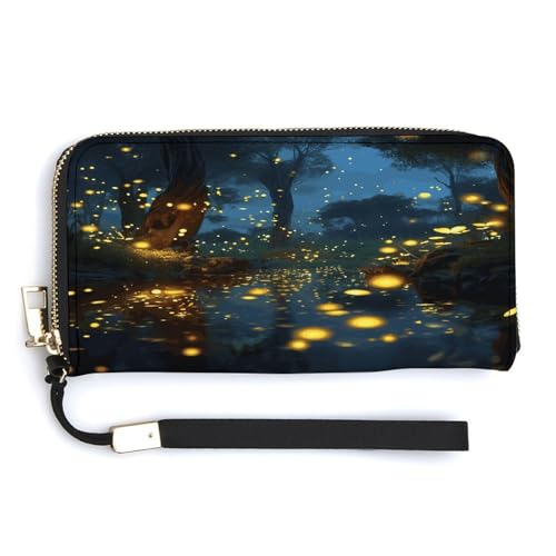 QSKDLAC RFID-Geldbörse für Damen, personalisierbar, Blaugrün und Gold, Marmor, lang, Clutch, Kartenetui, für Damen und Herren, Glühwürmchen, 20.0*10.5cm, Modern von QSKDLAC