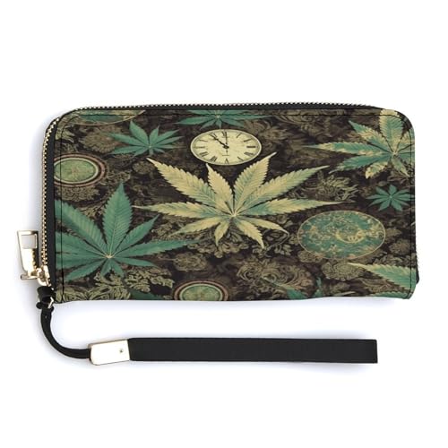QSKDLAC RFID-Geldbörse für Damen, personalisierbar, Eulen auf einem Ast, lange Clutch-Geldbörse, Kartenetuis für Damen und Herren, A Puff in Time Weed Rosmarin, 20.0*10.5cm, Modern von QSKDLAC