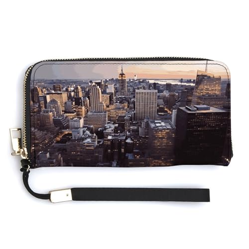 QSKDLAC RFID-Geldbörse für Damen, personalisierbar, Oktopus, verschlungene lange Clutch, Kartenetuis für Damen und Herren, Hohe Gebäude in Städten, 20.0*10.5cm, Modern von QSKDLAC