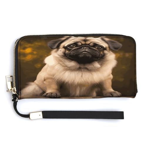 QSKDLAC RFID-Geldbörse für Damen, personalisierbar, Oktopus, verschlungene lange Clutch, Kartenetuis für Damen und Herren, Mops, 20.0*10.5cm, Modern von QSKDLAC