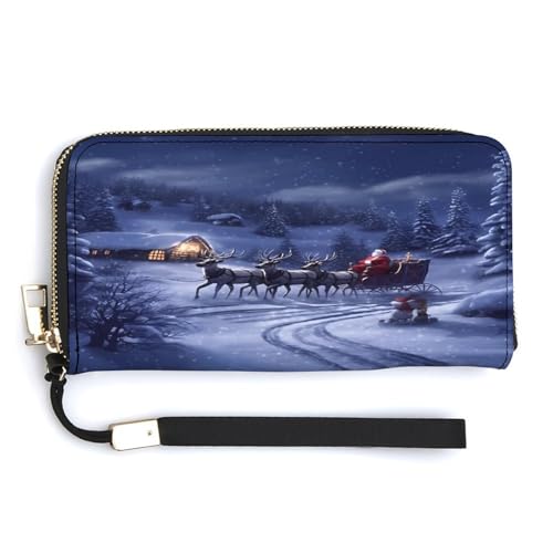 QSKDLAC RFID-Geldbörse für Damen, personalisierbar, Weihnachten, Schneemann, lang, Clutch, Kartenetui für Damen und Herren, Snow Night Weihnachtsmann und Reh, 20.0*10.5cm, Modern von QSKDLAC