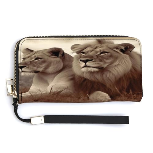 QSKDLAC RFID-Geldbörse für Damen, personalisierbar, braun, Ginkgoblätter, lange Clutch, Kartenetuis für Damen und Herren, Afrikanische Löwin, 20.0*10.5cm, Modern von QSKDLAC