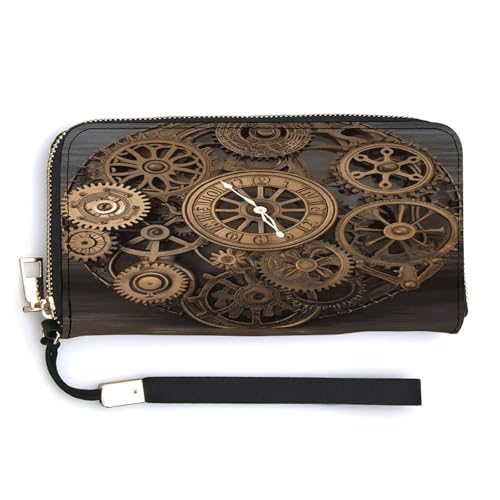 QSKDLAC RFID-Geldbörse für Damen, personalisierbar, bunt, Basketball, lang, Clutch, Kartenetui für Damen und Herren, Steampunk Gears Clock, 20.0*10.5cm, Modern von QSKDLAC