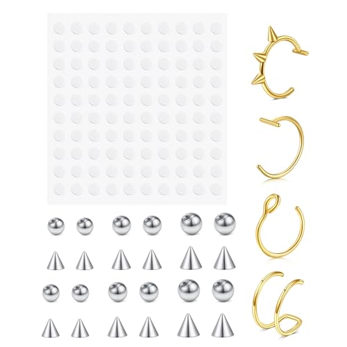QSKISS Fake Nasenpiercing Fake Augenbrauenpiercing Fake Lippenpiercing Labret Piercing Fake Schlangenbisse Fake Piercing Nase Mit 100pcs Aufkleber Non-Piercing Piercing Körperschmuck von QSKISS