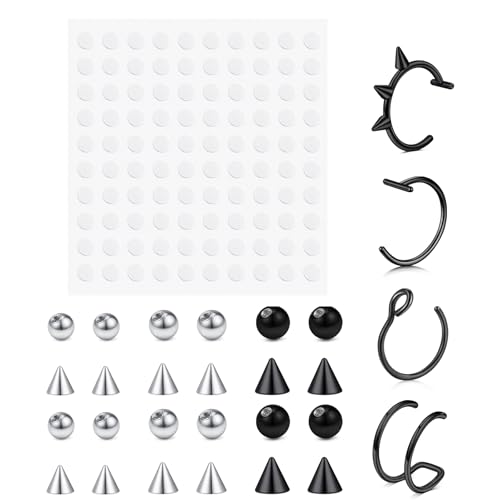 QSKISS Fake Nasenpiercing Fake Augenbrauenpiercing Fake Lippenpiercing Labret Piercing Fake Schlangenbisse Fake Piercing Nase Mit 100pcs Aufkleber Non-Piercing Piercing Körperschmuck von QSKISS