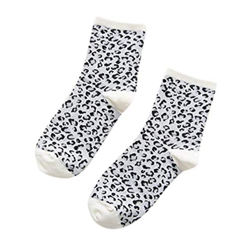 QSMIANA Socken Damen 5 Paaree Dame Baumwollsocken Leopardenmuster Mittlere Fass Retro Atmungsaktive Damen Stapelsocken Frauen Winter Warm Leoparden Socke von QSMIANA