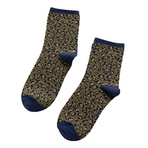 QSMIANA Socken Damen 5 Paaree Dame Baumwollsocken Leopardenmuster Mittlere Fass Retro Atmungsaktive Damen Stapelsocken Frauen Winter Warm Leoparden Socke von QSMIANA