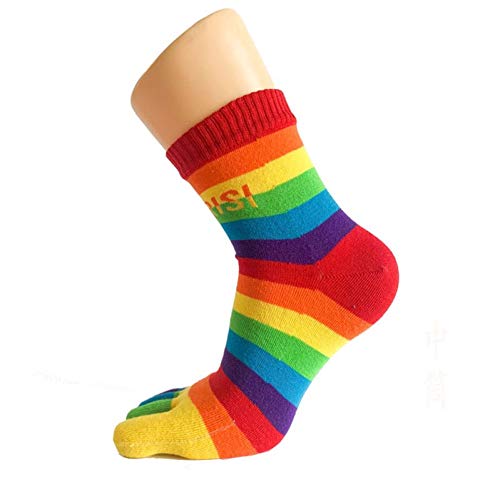 QSMIANA Socken Damen 5 Pairs Herbst Winter Nette Lustige Fünf Finger Regenbogen Farbe Gestreift Gedruckt Zehensocken Frauen Baumwolle Harajuku Weiblich von QSMIANA