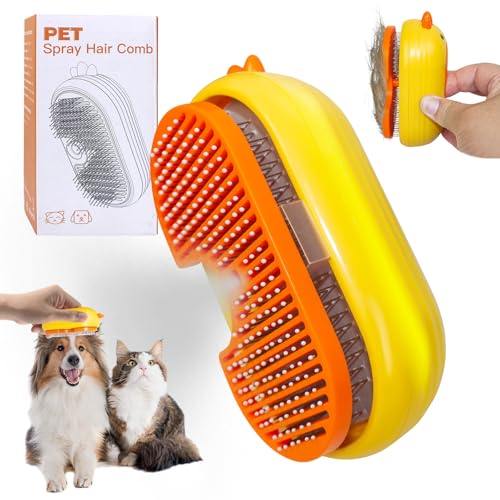 KatzenbüRste mit Dampf, 3-In-1 Katzen Dampfbürste mit Spray für Langes/Kurzes Haar, Hundebürste mit Dampf für Massage, Pflege und Haarentfernung, Dampfbürste Hund mit Wassertank und Spray von QSMYUYE