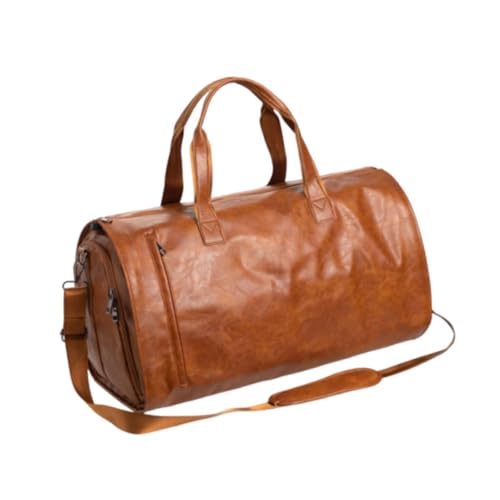 QSTDGVPW Kleidungsstück Duffel Bag Gepäckbeutel Schulter Handtasche Tragbare Leichte Multifunktion für Männer Frauen Entfernbarer Schultergurt, Braunes PU -Leder von QSTDGVPW