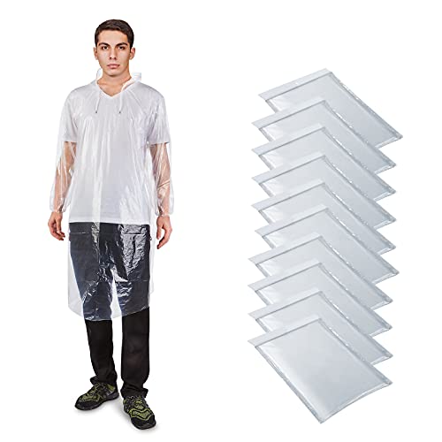 10er-Pack Regenponcho mit Kapuze, Regenponchos Einweg Festival, Regencape Damen Herren Wasserdicht, Einzeln Verpackt Notfall Poncho Durchsichtig Regenmantel für Camping, Reisen, Outdoor, Themenparks von QSWY