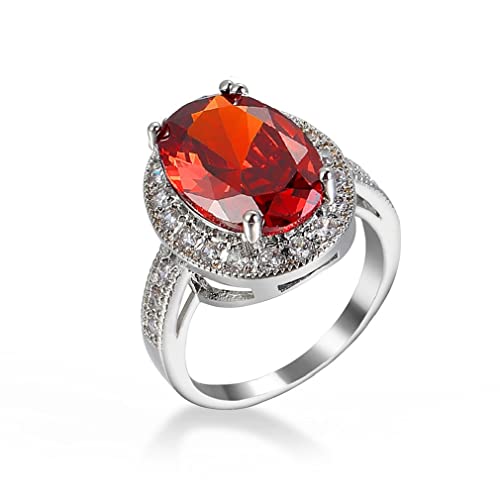 925 Sterling Silber Oval Simuliertes Rubin und Kubikzirkonia Runde Halo -Ring -Cocktail -Verlobungsring für Frauen Luxus Diamant Hochzeitsvorschlag (6#) von QSYJCCXD