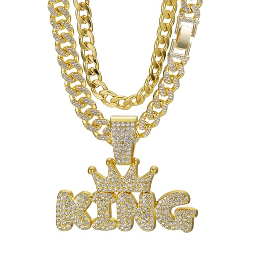 Halskette Titanium Stahl Gold plattiert Kron King Buchstabe Anhänger Halskette Kubanische Kette Armband NK Kette Drei -Stück -Kombination Kombination Herren- und Frauenkette (kubanische Halskette 50 Halskette Titanium Stahl Gold plattiert Kron King Buchstabe Anhänger Halskette Kubanische Kette Armband NK Kette Drei -Stück -Kombination Kombination Herren- und Frauenkette (kubanische Halskette 50 von QSYJCCXD
