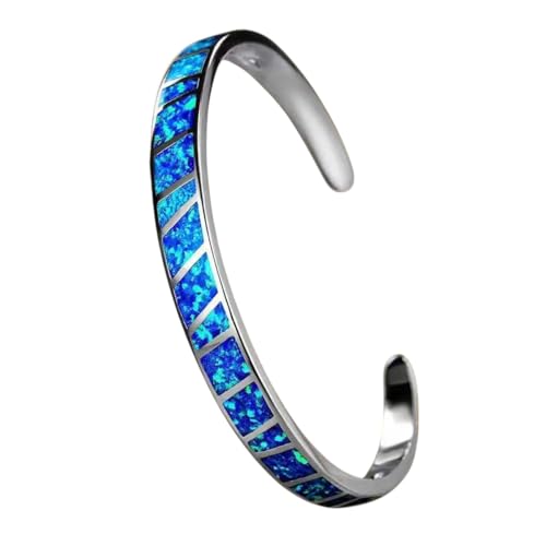 Neue 2025 Blau Feuer Opal Stein Offene Armreifen versilbert verstellbare Armbänder Schmuck Beste Geschenke für Haar Frauen Dekoration Schmuck Gedenkschmiede mit für Sie Zubehör Trendy Kreative von QSYJCCXD
