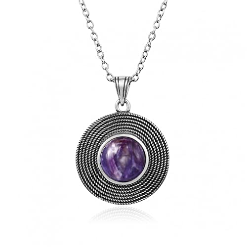QSYJCCXD 10 mm runde Regenbogenmondone Purpur Drache Kristall Lapis Lazuli Anhänger Halskette Damen von QSYJCCXD