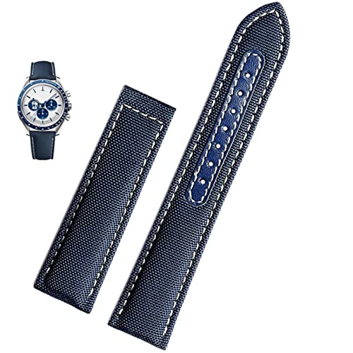 QSYJCCXD 19mm 20mm Canvas Uhrengurt für Omega New Seamaster 300 Speedmaster AT150 Leder Nylon Watch Band Men Accessoires Blau Schwarz von QSYJCCXD