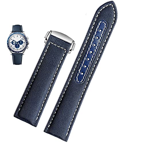 QSYJCCXD 19mm 20mm Canvas Uhrengurt für Omega New Seamaster 300 Speedmaster AT150 Leder Nylon Watch Band Men Accessoires Blau Schwarz von QSYJCCXD