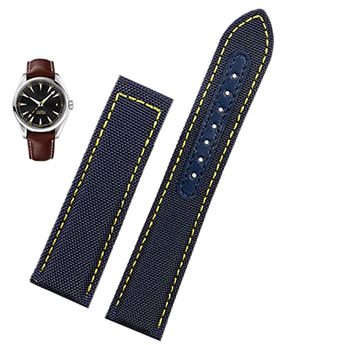 QSYJCCXD 19mm 20mm Canvas Uhrengurt für Omega New Seamaster 300 Speedmaster AT150 Leder Nylon Watch Band Men Accessoires Blau Schwarz von QSYJCCXD