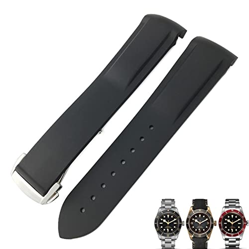 QSYJCCXD 20 mm 22mm Gummi -Klapp -Schnalle -Uhr -Gurt schwarz blau rote Uhrenbänder für Tudor Black Bay für Herren Armband von QSYJCCXD