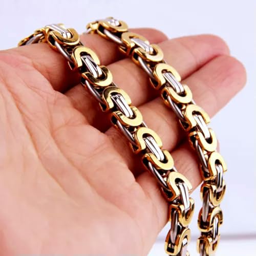 QSYJCCXD 6/8/10mm geschnittene flache byzantinische Kette Edelstahl Frauen Männer Halskette oder Armband-Silber-Gold-11mm-22-Zoll oder 55 cm QSYJCCXD 6/8/10mm geschnittene flache byzantinische Kette Edelstahl Frauen Männer Halskette oder Armband-Silber-Gold-11mm-22-Zoll oder 55 cm von QSYJCCXD