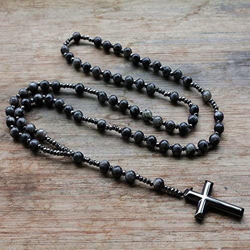 QSYJCCXD 6 mm Lapis Lazuli Steinperlen Hämatitkreuz Anhänger für Männer Frauen Rosenkranzkreuz Anhänger Halskette QSYJCCXD 6 mm Lapis Lazuli Steinperlen Hämatitkreuz Anhänger für Männer Frauen Rosenkranzkreuz Anhänger Halskette von QSYJCCXD