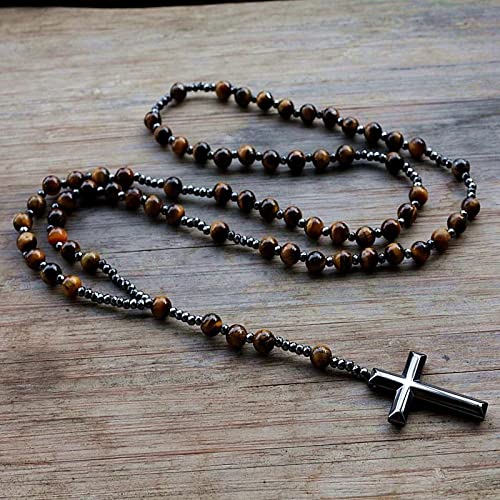 QSYJCCXD 6 mm Lapis Lazuli Steinperlen Hämatitkreuz Anhänger für Männer Frauen Rosenkranzkreuz Anhänger Halskette QSYJCCXD 6 mm Lapis Lazuli Steinperlen Hämatitkreuz Anhänger für Männer Frauen Rosenkranzkreuz Anhänger Halskette von QSYJCCXD