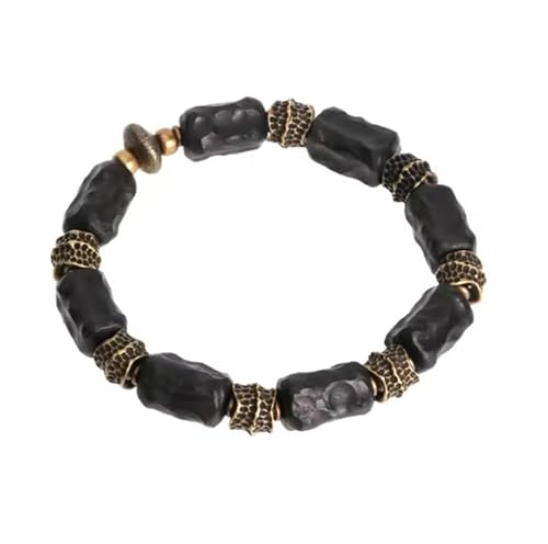 QSYJCCXD 8,5 * 15 mm Hand verarbeitetes Streifen Ebony Armband Althämmerte Kupfer Konkave konvexe Textur schwarzer Holz Männer Frauen einzelner Armreifen, Schwarz, Handgelenk Größe 21to22Cm von QSYJCCXD