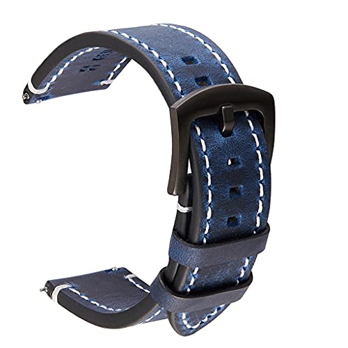 QSYJCCXD Echte Leder Uhrenbänder Armband Schwarz grau brauner Kuhwahnungsgurt Männer Männer 18mm 20 mm 22 mm 24 mm Handgelenksband (blau, 24mm) von QSYJCCXD