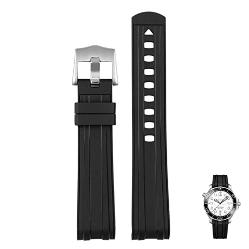 QSYJCCXD Für Omega Seamaster 300 Universe 007 gebogenes Ende Fluoring Gummi Silikon Uhrenband 20mm 22mm Uhr Weichgurt Männer Ersatz von QSYJCCXD