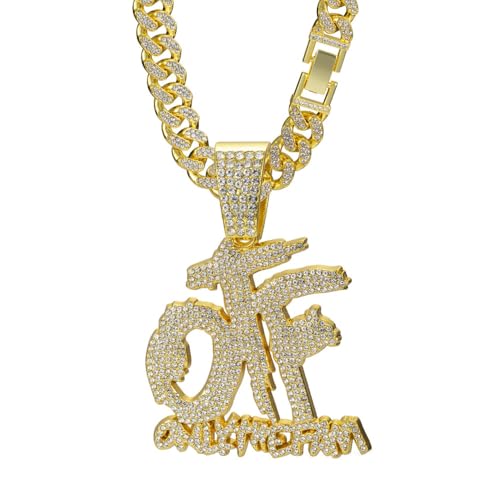 QSYJCCXD Halskette Legierung All Diamond OTF Brief Anhänger Halskette Herren- und Frauenkubanische Halskette von QSYJCCXD