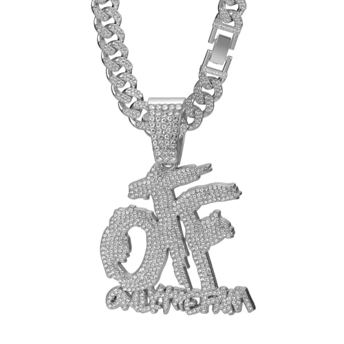 QSYJCCXD Halskette Legierung All Diamond OTF Brief Anhänger Halskette Herren- und Frauenkubanische Halskette von QSYJCCXD