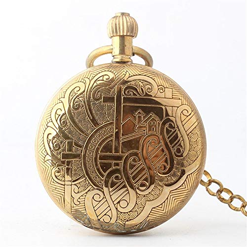 QSYJCCXD Herren Gold-plattierte Edelstahl mechanische Handwindbahn-Taschenuhr im Stil von Edelstahl von QSYJCCXD