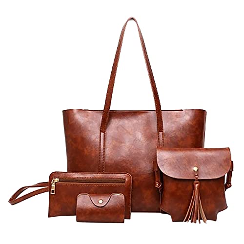 QSYJCCXD Laptop -Handtaschen für Frauen Herren Umhängetasche Kleine Leder -Freizeit -Frauen Handtasche 4 Set Umhängetasche Handtasche Tasche Halter Käufer Geldbeutel Rucksack mit Laptop -Fach Damen von QSYJCCXD