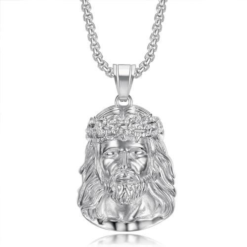 QSYJCCXD Männer goldfarbener Jesus Gesicht Anhänger Halskette Neue Halskette Titanstahl Gold plattiert Diamant Set Jesus Halskette Anhänger QSYJCCXD Männer goldfarbener Jesus Gesicht Anhänger Halskette Neue Halskette Titanstahl Gold plattiert Diamant Set Jesus Halskette Anhänger von QSYJCCXD
