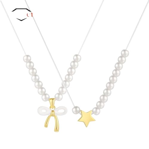 QSYJCCXD NEU 2025 Bug glattem Pentagonal Star 925 Sterling Silber Künstliche Perlenhalsketten für Frauen Minimalismus Kette Schmuck Geschenk Schmuck Geschenk Mode Trends Accessoires kreativ von QSYJCCXD