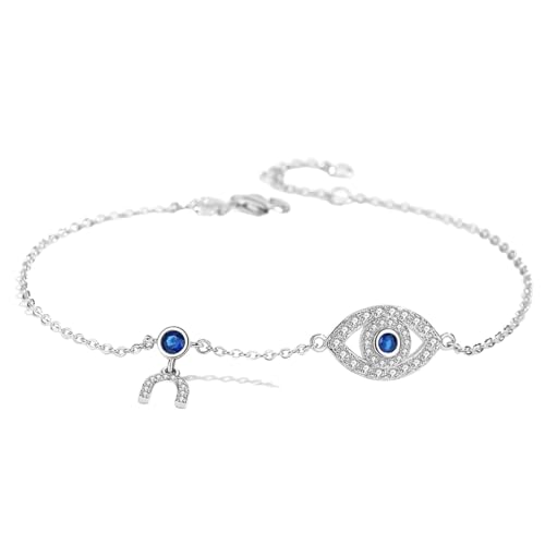 QSYJCCXD NEU 2026 Turkisch Lucky Blue Charm Link Armbänder für Frauen 925 Sterling Silber Vintage Armband Feindekoration Schmuck Luxus mit Ihrem Accessoires Trendy Creative Bestes Geschenk von QSYJCCXD