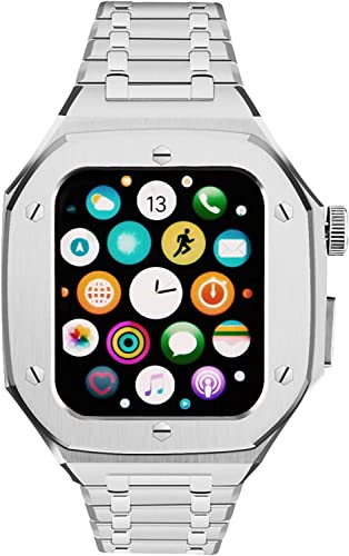 QSYJCCXD Stoßstangenkoffer -Watchband aus Edelstahl ， für 8 7 6 5 4 Se 45mm 44 mm, Men Mod Kit integriertes Armband Stoßdämpfer -Gurt & Gehäuse von QSYJCCXD