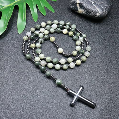 QSYJCCXD Trendy Crosses Anhänger Halskette Rosenkranz Halsketten für Männer Frauen 8mm Polar Jade Stein Perlen Meditation Halskette QSYJCCXD Trendy Crosses Anhänger Halskette Rosenkranz Halsketten für Männer Frauen 8mm Polar Jade Stein Perlen Meditation Halskette von QSYJCCXD