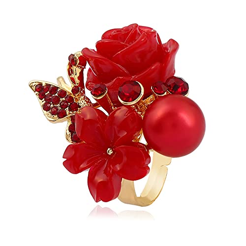 Rose Blume Ehering für Frauen Statement Verlobung Runde Rhinstone Kristall aryklischer Gänseblümchen Plumeria Verstellbare Open Wrap Finger Ringe Komfort Fit Cocktail Party Valentinstag Schmuck von QSYJCCXD