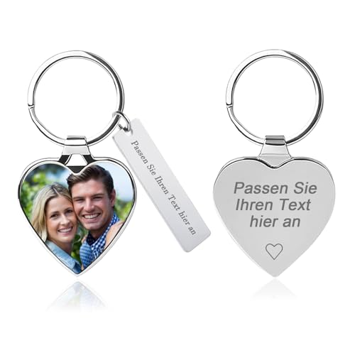 QSZ Personalisierter Schlüsselanhänger Foto Schlüsselanhänger Gravierbar Text Personalisierte Geschenk für Männer Freund Papa Freund (Herzform) von QSZ