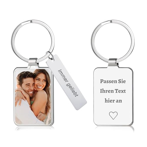QSZ Personalisierter Schlüsselanhänger Foto Schlüsselanhänger Gravierbar Text Personalisierte Geschenk für Männer Freund Papa Freund (Quadrat) von QSZ