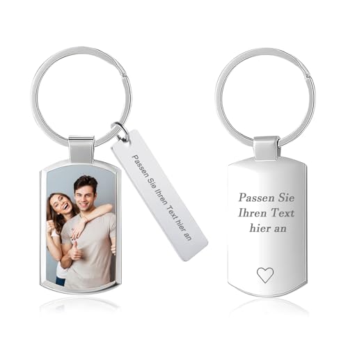 QSZ Personalisierter Schlüsselanhänger Foto Schlüsselanhänger Gravierbar Text Personalisierte Geschenk für Männer Freund Papa Freund (Rechteck) von QSZ