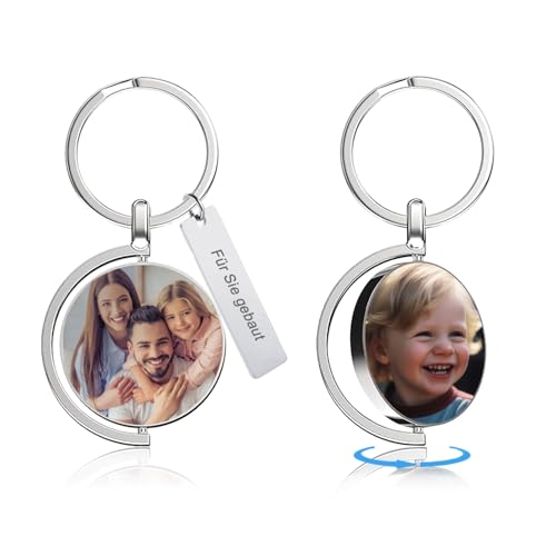 QSZ Personalisierter Schlüsselanhänger Foto Schlüsselanhänger Gravierbar Text Personalisierte Geschenk für Männer Freund Papa Freund (Rotierende Halbpackung) von QSZ