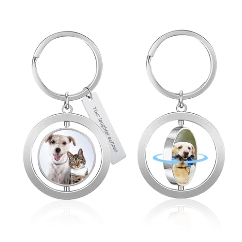 QSZ Personalisierter Schlüsselanhänger Foto Schlüsselanhänger Gravierbar Text Personalisierte Geschenk für Männer Freund Papa Freund (Spin All Inclusive) von QSZ