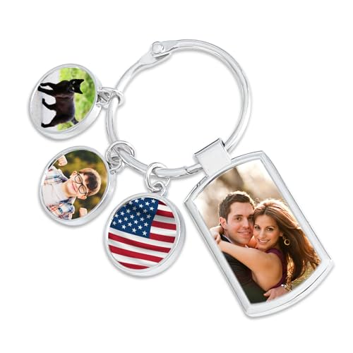 QSZ Schlüsselanhänger Personalisiert aus Edelstahl mit Fotos und Gravur personalisierbares Foto Geschenk für Papa Partner (Vier Bilder) von QSZ