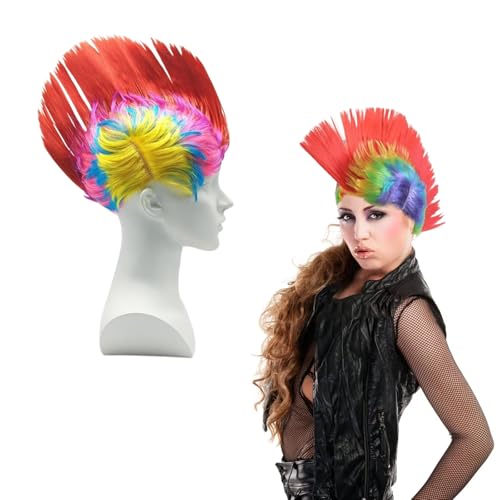 QSZHSL Perücke Irokese für Erwachsene, Punkperücke Punker Irokesen Perücke, Perücke 60er 70er 80er Jahre Perücke Herren bunte Kunsthaare, Kunsthaar Perücke, Frisur für Kostüme oder Halloween (1 Pcs) von QSZHSL
