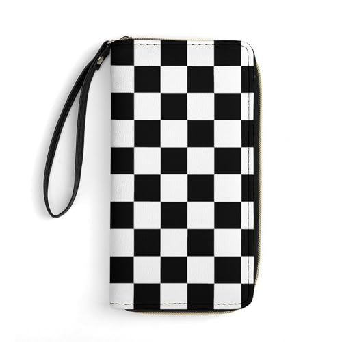 QTAVETEND Damen-Geldbörse, PU-Leder, lang, mit karierter Flagge, mehrere Kartenfächer, mit Handgelenk, Schwarz / Weiß, Stil:, 19.7x10.5cm QTAVETEND Damen-Geldbörse, PU-Leder, lang, mit karierter Flagge, mehrere Kartenfächer, mit Handgelenk, Schwarz / Weiß, Stil:, 19.7x10.5cm von QTAVETEND