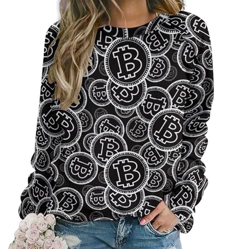 QTAVETEND Damen-Sweatshirt mit Rundhalsausschnitt, Bitcoin-Währungssymbol, Langarm-Pullover, Stil:, XXL von QTAVETEND